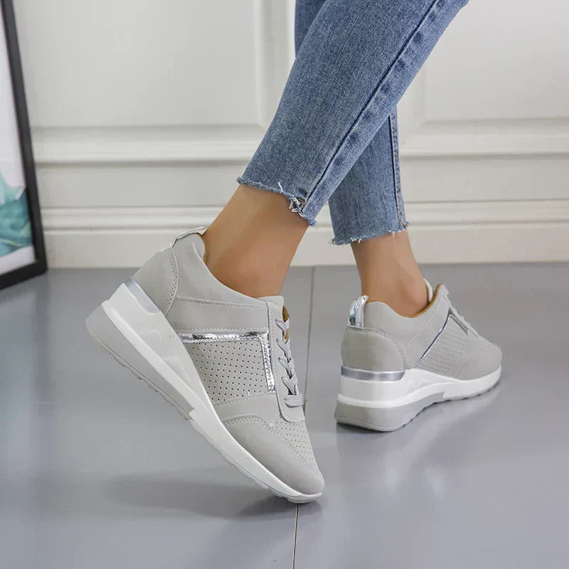"Modieuze dames sneakers met plateauzool, ademend design in beige, grijs, roze, wit - GS Modern Walk"
