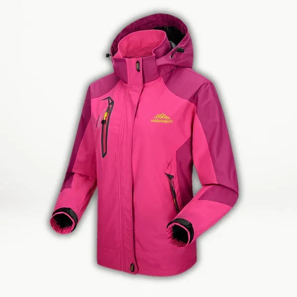 Modieuze dames waterdichte regenjas met warme voering en capuchon, ideaal voor winterse buitenactiviteiten.