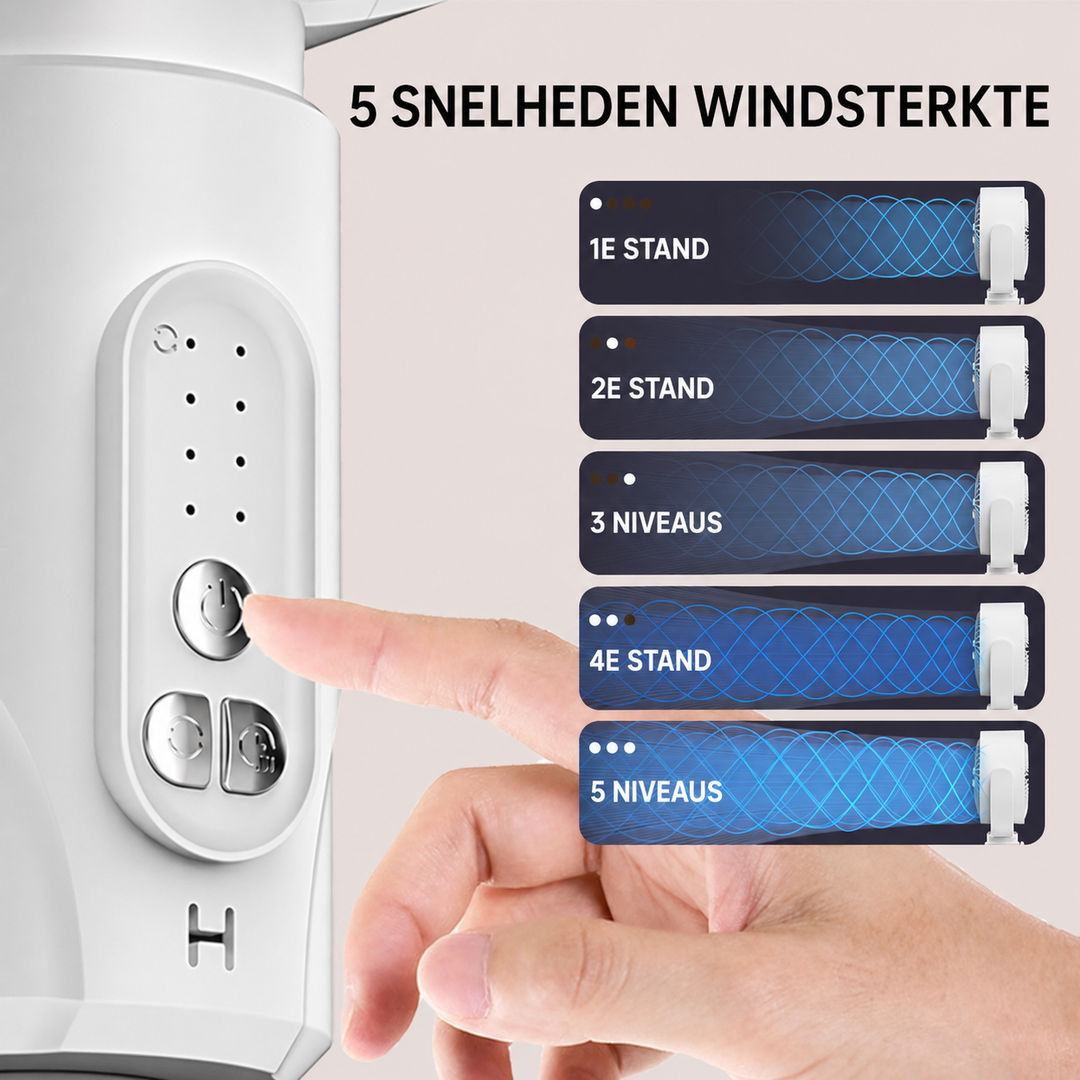 Luxe staande ventilator met afstandsbediening gepresenteerd in een moderne woonkamer