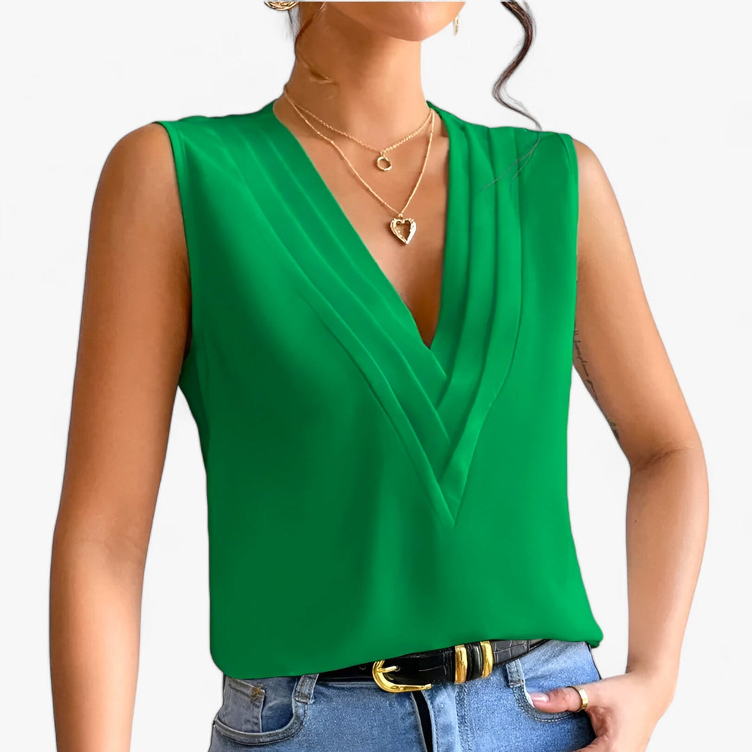 Mouwloze damesblouse met V-hals, elegant en comfortabel, veelzijdig voor elke outfit. Beschikbaar in meerdere moderne kleuren