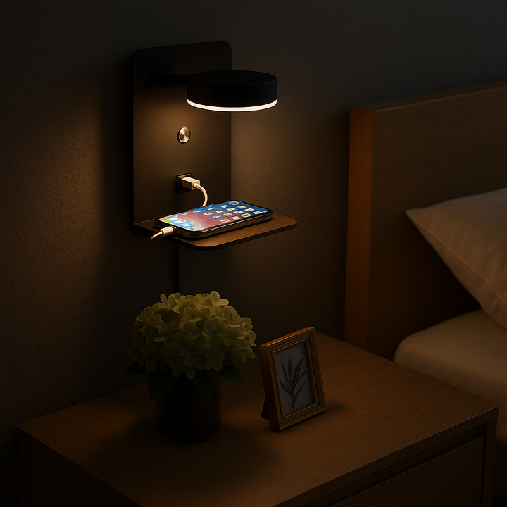 Nachtlamp met USB-lader, 330° draaibaar en dimbaar, modern design, zwart-wit, 12W ideaal voor slaapkamer en woonkamer.