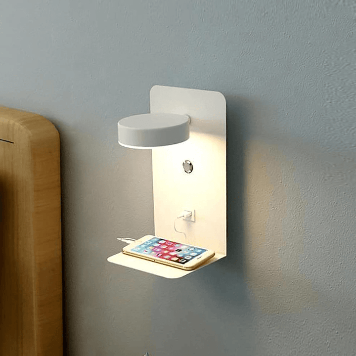 Nachtlamp met USB-lader, 330° draaibaar en dimbaar, modern design, zwart-wit, 12W ideaal voor slaapkamer en woonkamer.