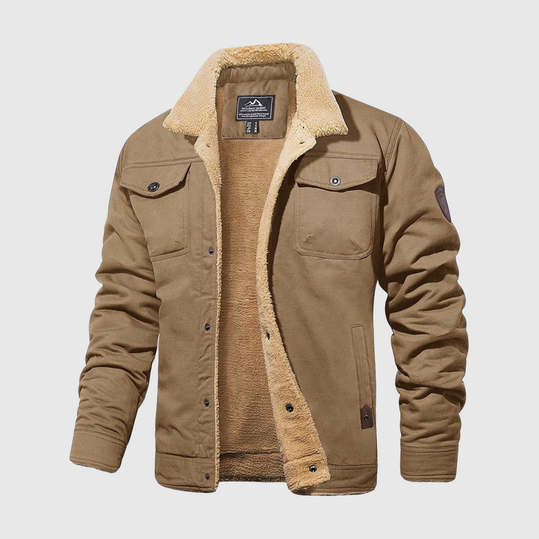 Khaki herenjack Niels met praktische zakken