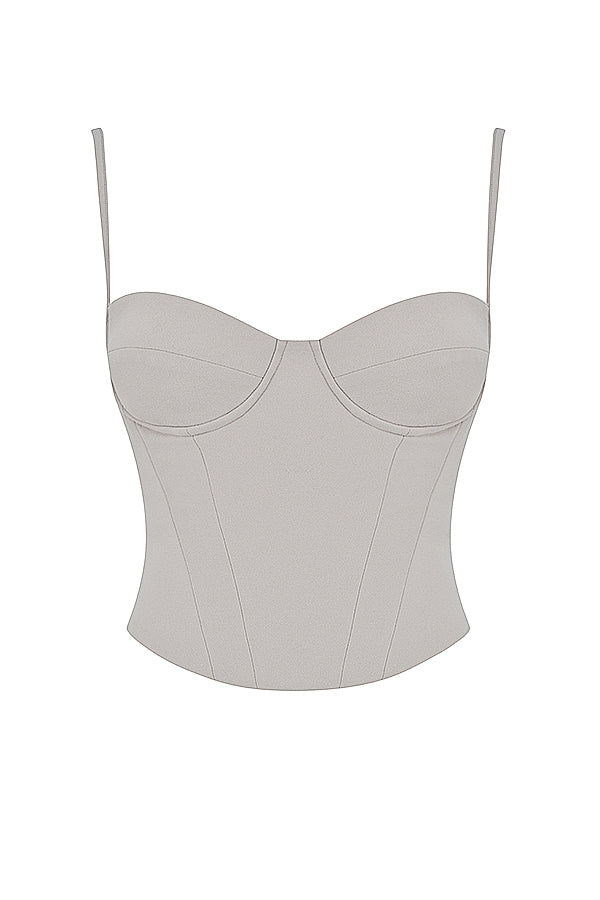 Oesterkleurig korset met beugeldesign, voorgevormde beugels en verstelbare bandjes, elegante en minimalistische look.