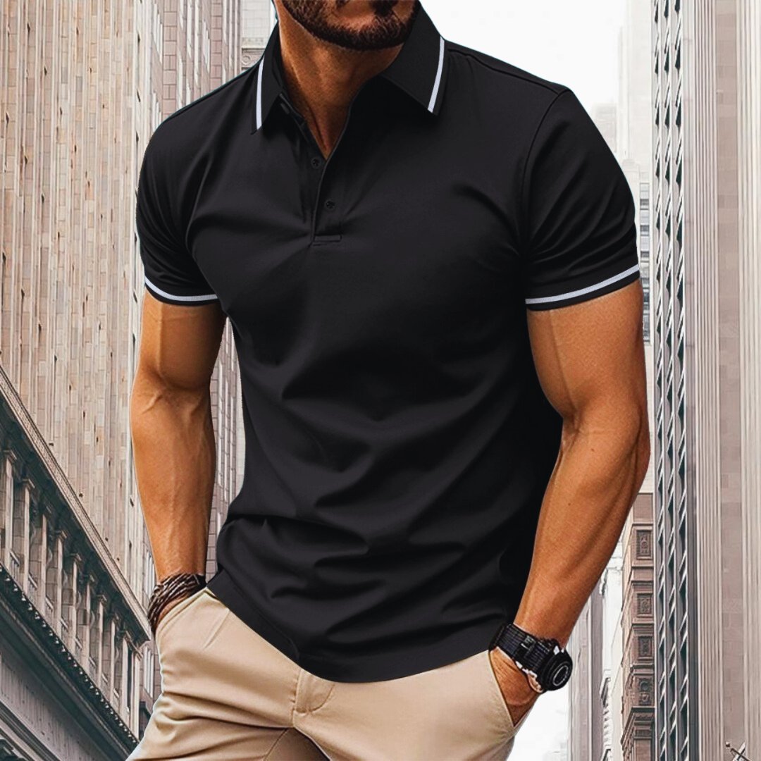 "Oliver Slim Fit Polo voor heren: ademend katoen met contrasterende kraag en mouwdetails, slanke pasvorm."