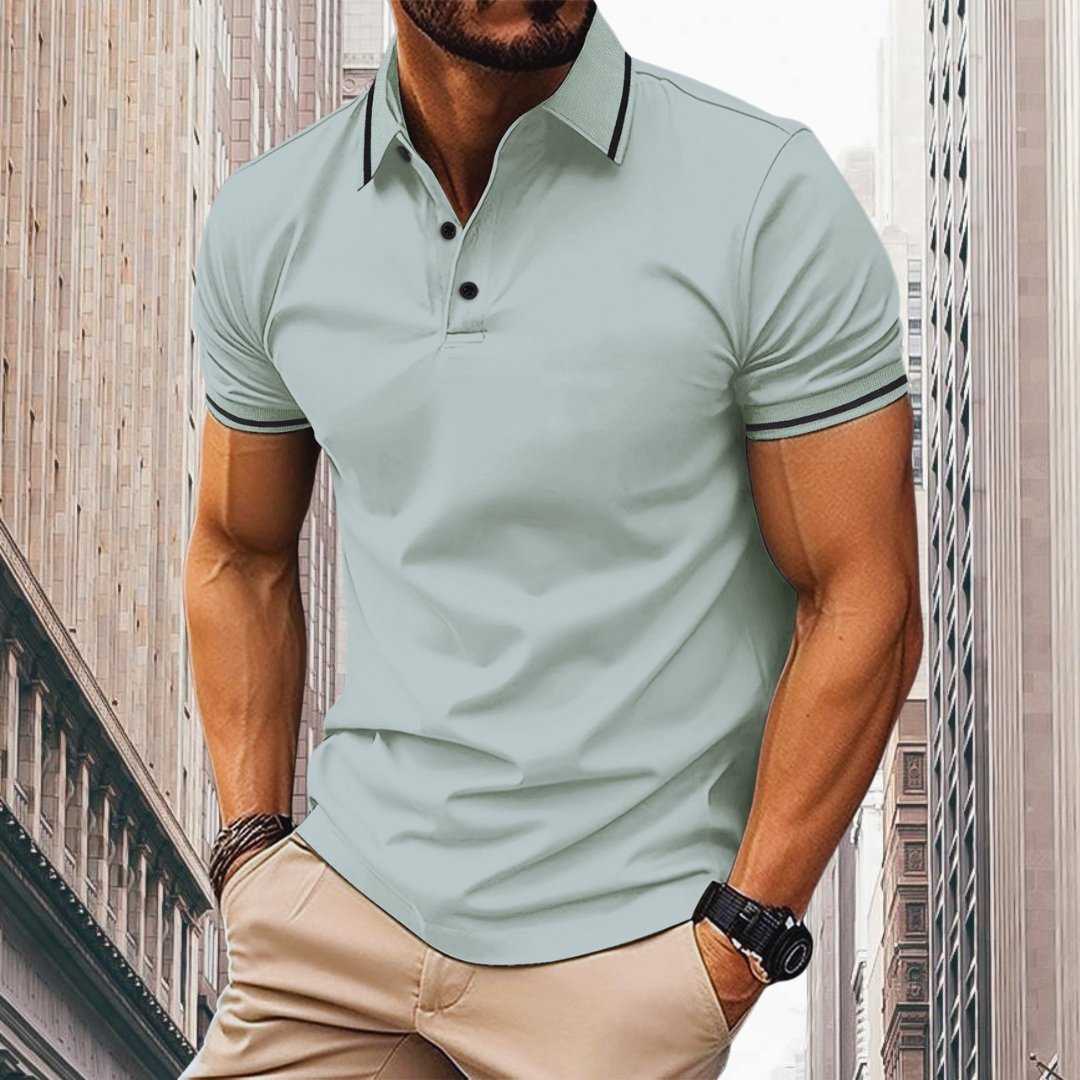 "Oliver Slim Fit Polo voor heren: ademend katoen met contrasterende kraag en mouwdetails, slanke pasvorm."