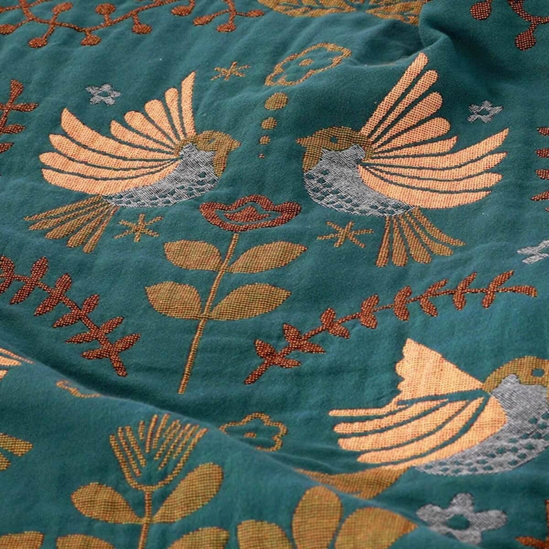 "Omkeerbare plaid deken met vogel- en sterrenpatroon, katoen, 200x230 cm, Scandinavische stijl, accessoire voor interieur."