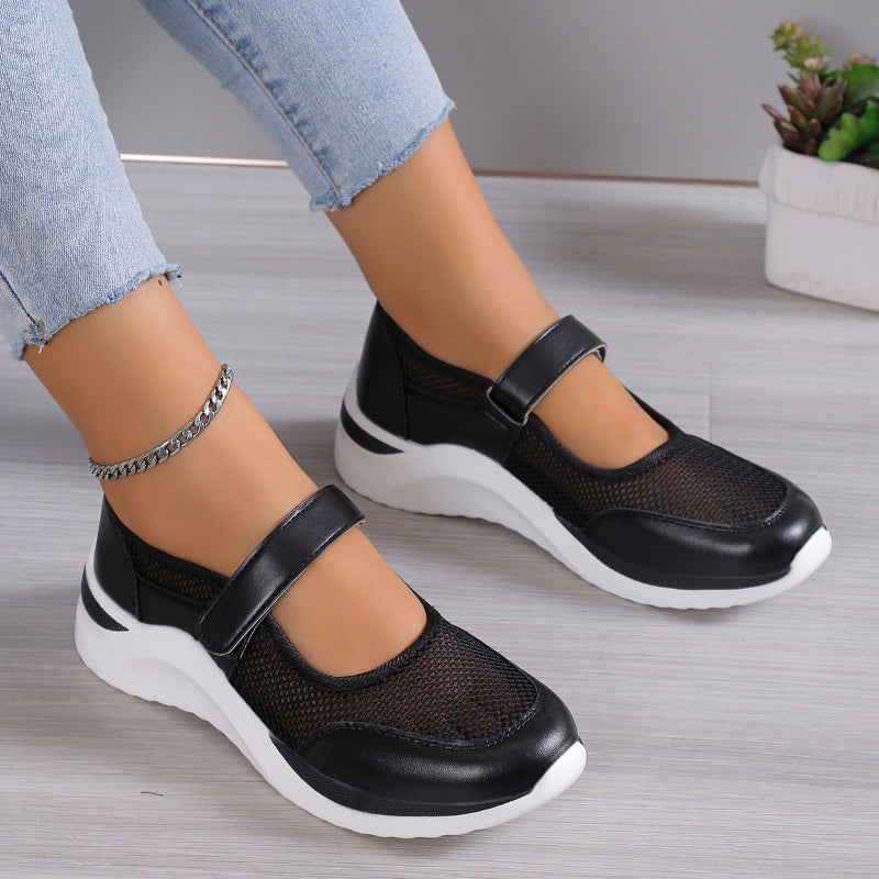 "Orthopedische damesschoenen slip-on, ademend stof, lichtgewicht, schokabsorberende anti-slip zool, casual elegant ontwerp."