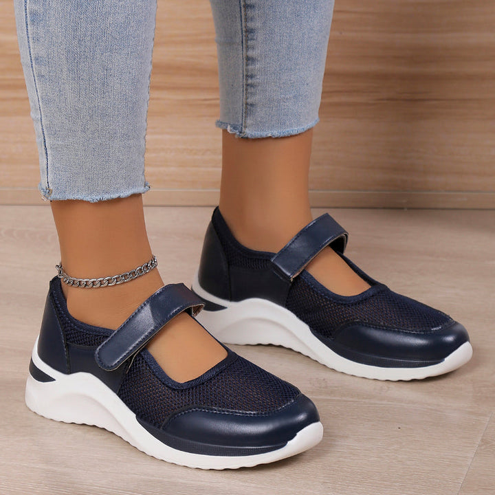"Orthopedische damesschoenen slip-on, ademend stof, lichtgewicht, schokabsorberende anti-slip zool, casual elegant ontwerp."