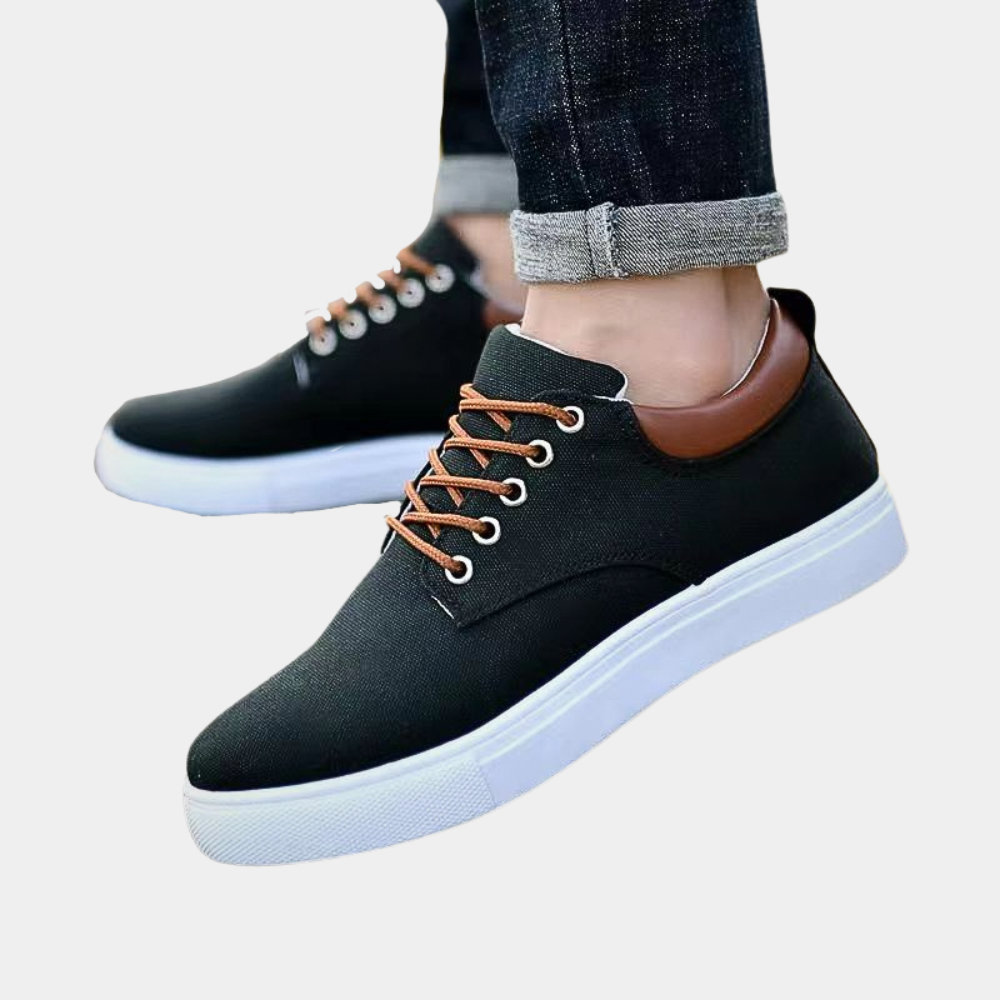 Orthopedische heren sneakers in khaki, zijkant weergave, robuust design, ideaal voor comfort en stijlbewuste mannen.