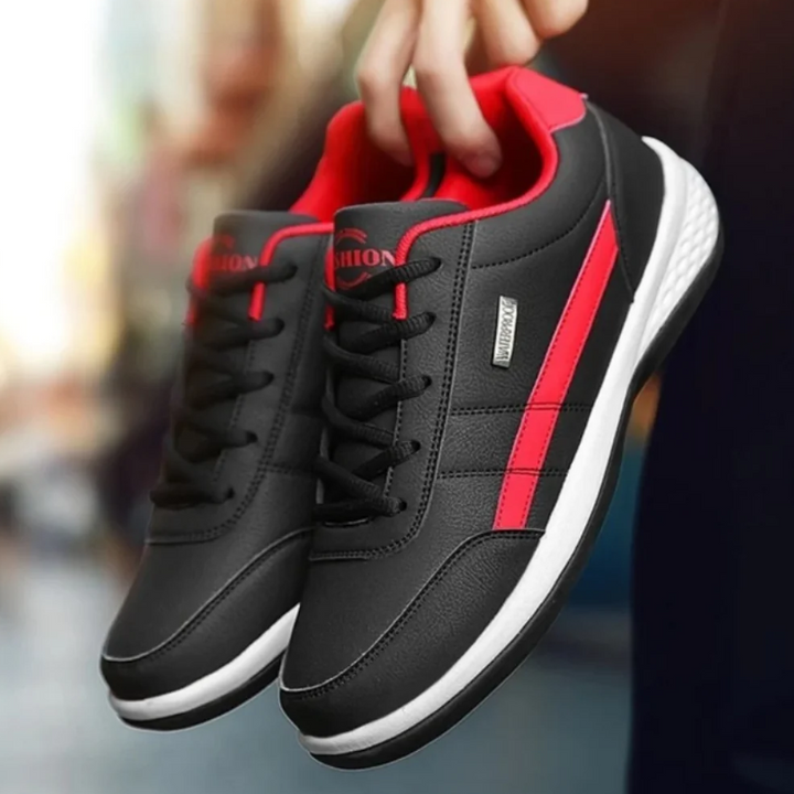 "Orthopedische herensneakers, blauwe ademende stof, dempende zool voor comfort en ondersteuning bij dagelijks gebruik."