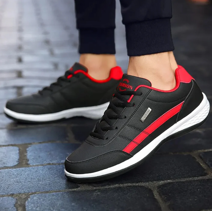 "Orthopedische herensneakers, blauwe ademende stof, dempende zool voor comfort en ondersteuning bij dagelijks gebruik."