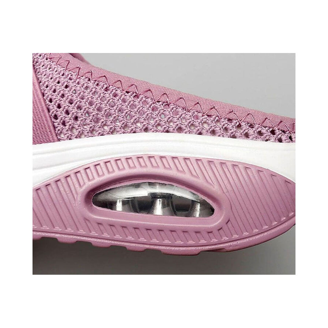 "Orthopedische luchtkussen sneakers, ademend mesh, ronde teen, comfortabele dames schoenen, zijaanzicht"