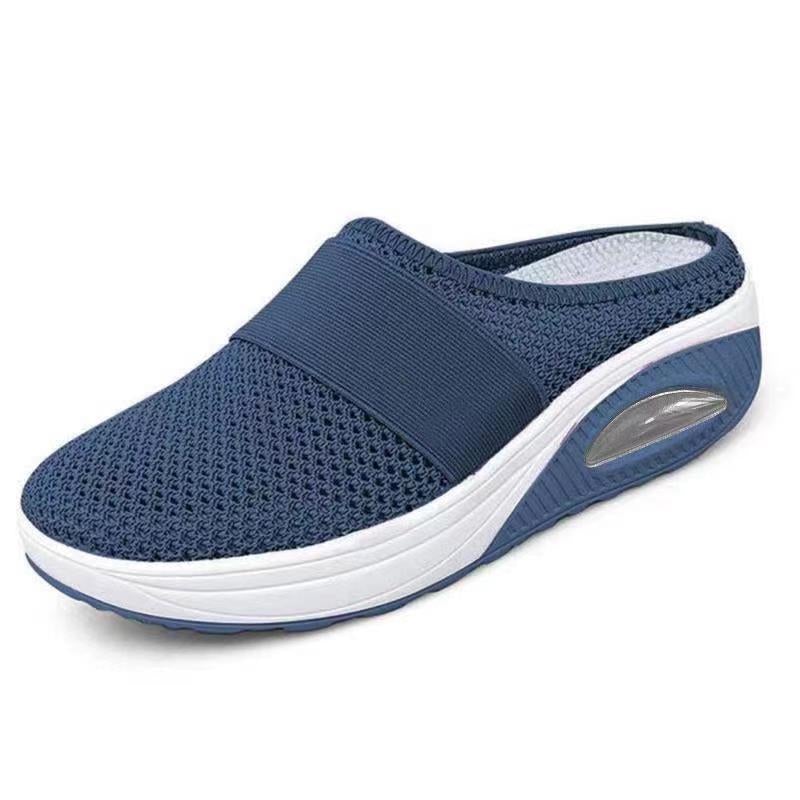 "Orthopedische luchtkussen sneakers, ademend mesh, ronde teen, comfortabele dames schoenen, zijaanzicht"