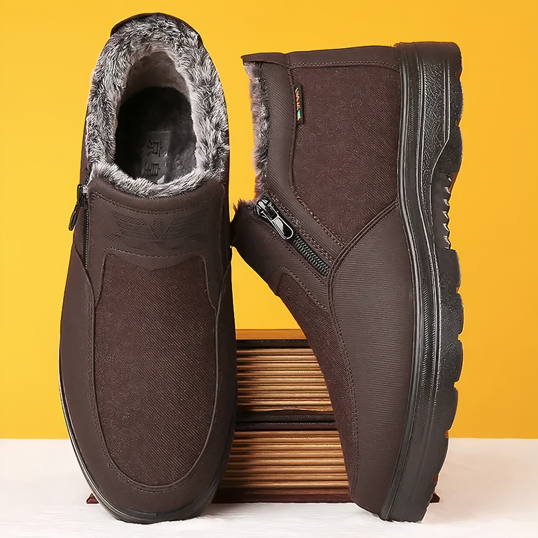 "Orthopedische winterlaarzen voor heren, rundleer, bontvoering, waterdicht, anti-slip zool, comfort en bescherming."