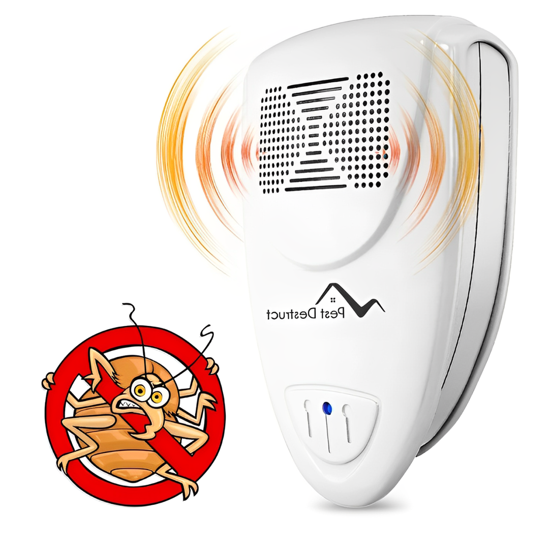Gedetailleerd close-up van de ultrasone bedwants afschrikker in een stopcontact.