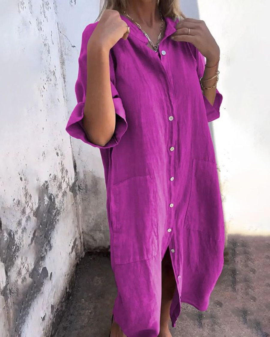 Relaxte pasvorm: oversized midi shirtjurk voor dames, perfect voor een chique maar casual zomerlook.