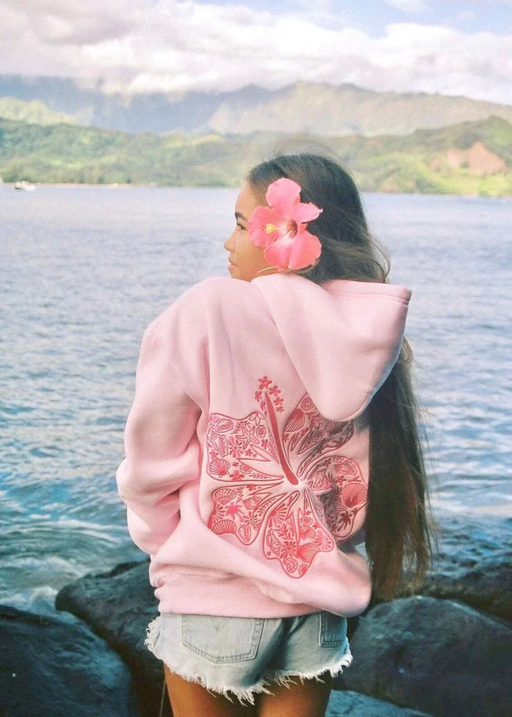 "Oversized tropische print hoodie voor dames, voorkant, comfortabele streetwear met zomerse uitstraling."