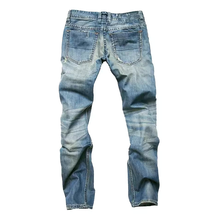 Blauwe heren straight-leg gescheurde jeans, geschikt voor alle seizoenen. Creëer een trendy casual of streetwear look.