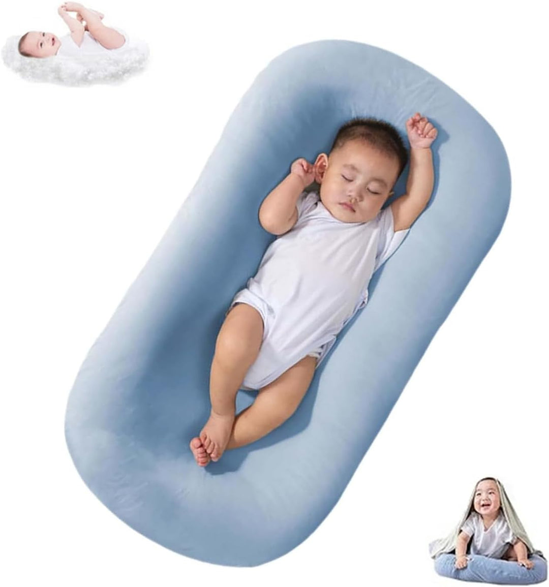 "Pastel baby lounger kussen van zacht katoen, veilige nest voor baby's 0-24 maanden, ademend en ergonomisch ontwerp."