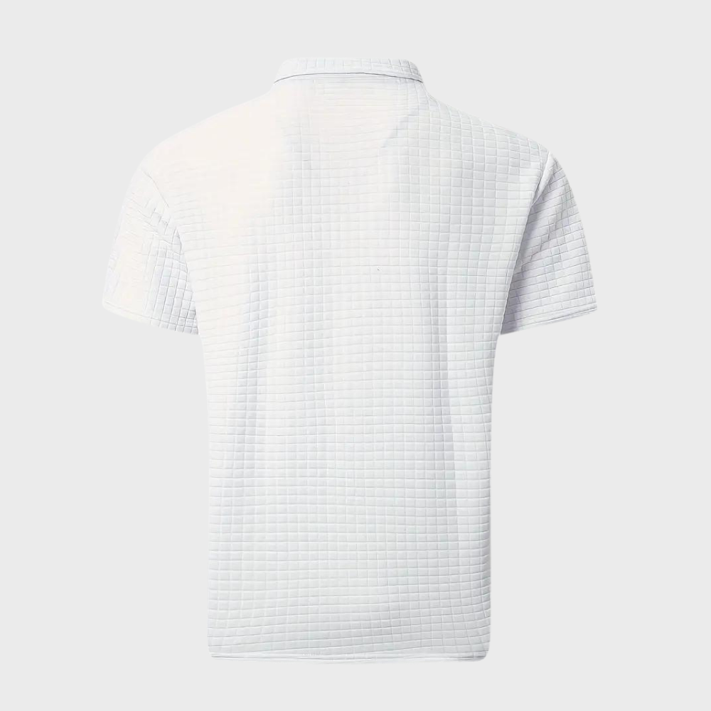 Stofdetails van het zachte en ademende poloshirt voor heren