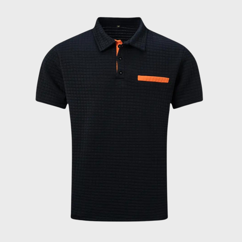 Zwart heren poloshirt Pieter met knoopsluiting en structuur