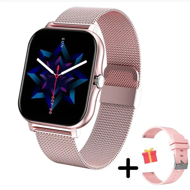 Chique dames smartwatch met metalen band, combineert fashion met geavanceerde gezondheidstechnologie.