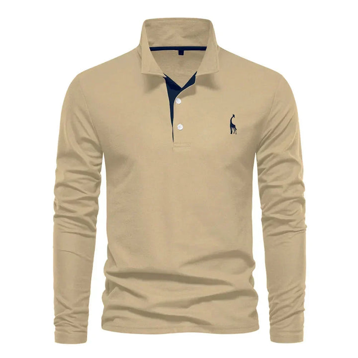 "Polo met lange mouwen voor heren, elegant borduursel, klassieke kraag, veelzijdig en comfortabel in marineblauw."