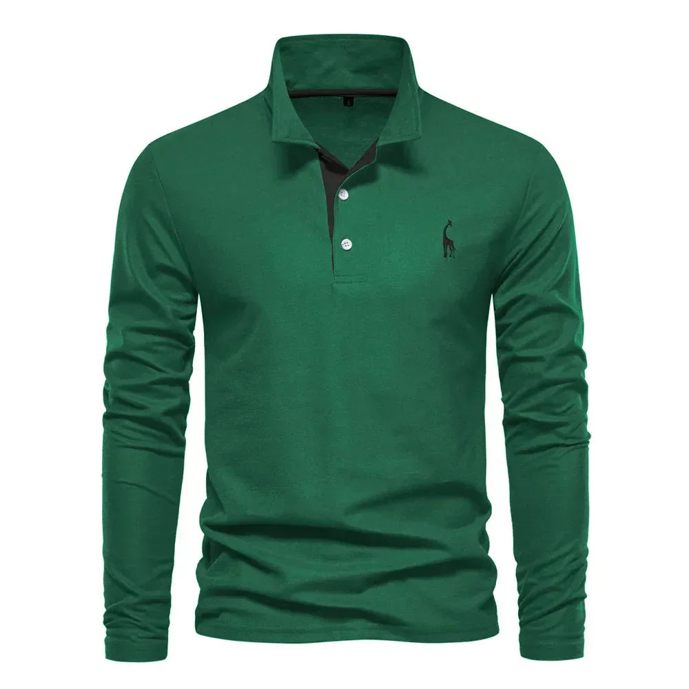"Polo met lange mouwen voor heren, elegant borduursel, klassieke kraag, veelzijdig en comfortabel in marineblauw."