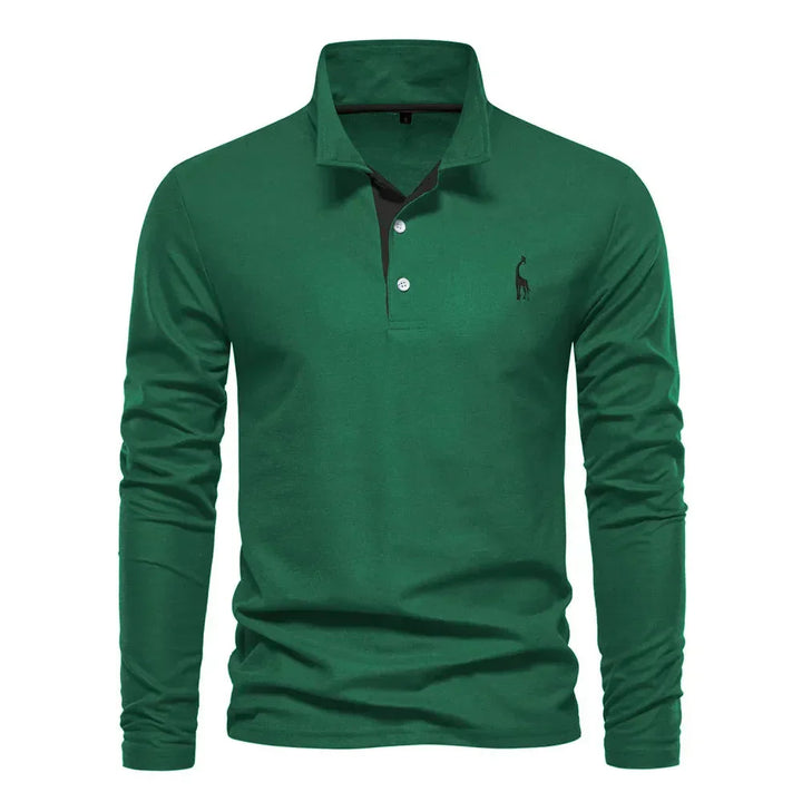 "Polo met lange mouwen voor heren, elegant borduursel, klassieke kraag, veelzijdig en comfortabel in marineblauw."