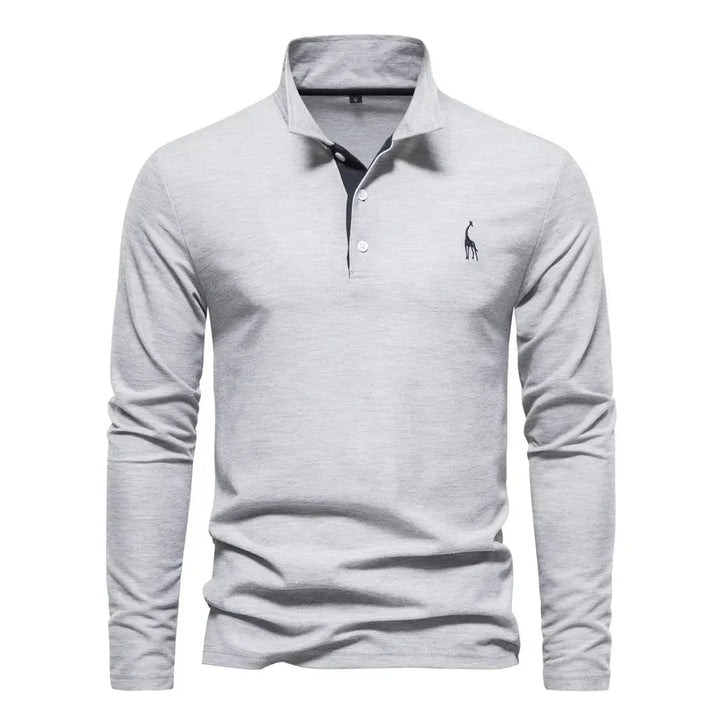 "Polo met lange mouwen voor heren, elegant borduursel, klassieke kraag, veelzijdig en comfortabel in marineblauw."
