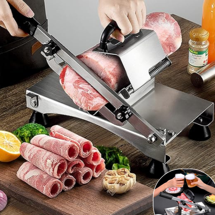 Professionele roestvrijstalen snijmachine voor keuken, veelzijdig en moeiteloos snijden van vlees, kaas en groenten, instelbare dikte