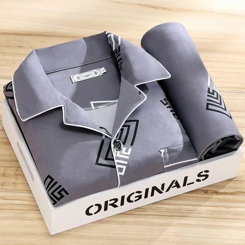 "Pyjama set heren met overhemd, knoopsluiting, elegante stijl, ademende stof, comfort, verschillende kleurenopties"