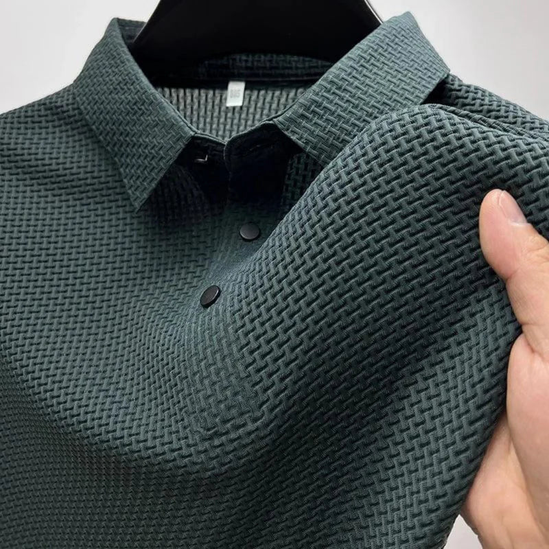 Heren polo Quentin, button-neck, kreukvrij en comfortabel; ideaal voor een stijlvolle casual zomerlook.