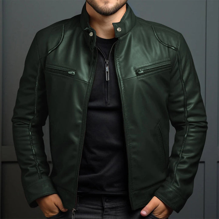 "Retro motorjack heren, tijdloos stoer met opstaande kraag, fleecevoering, kunstleer in kleuren zwart, bruin, groen, rood, bl