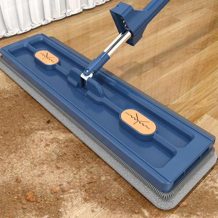 "Revolutionaire mop met 360° rotatie, geïntegreerde schraper en RVS steel voor efficiënte schoonmaak van houten en tegelvloer