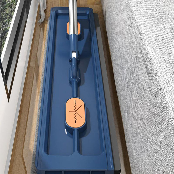 "Revolutionaire mop met 360° rotatie, geïntegreerde schraper en RVS steel voor efficiënte schoonmaak van houten en tegelvloer