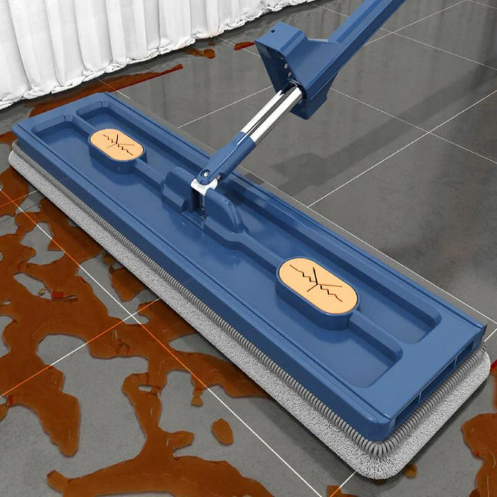 "Revolutionaire mop met 360° rotatie, geïntegreerde schraper en RVS steel voor efficiënte schoonmaak van houten en tegelvloer