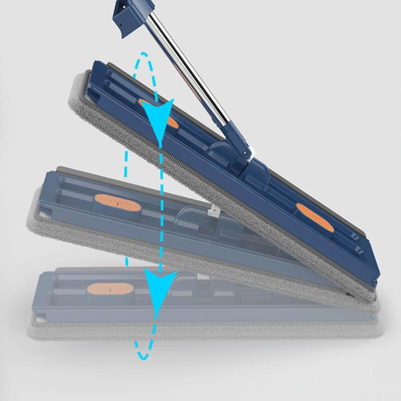 "Revolutionaire mop met 360° rotatie, geïntegreerde schraper en RVS steel voor efficiënte schoonmaak van houten en tegelvloer