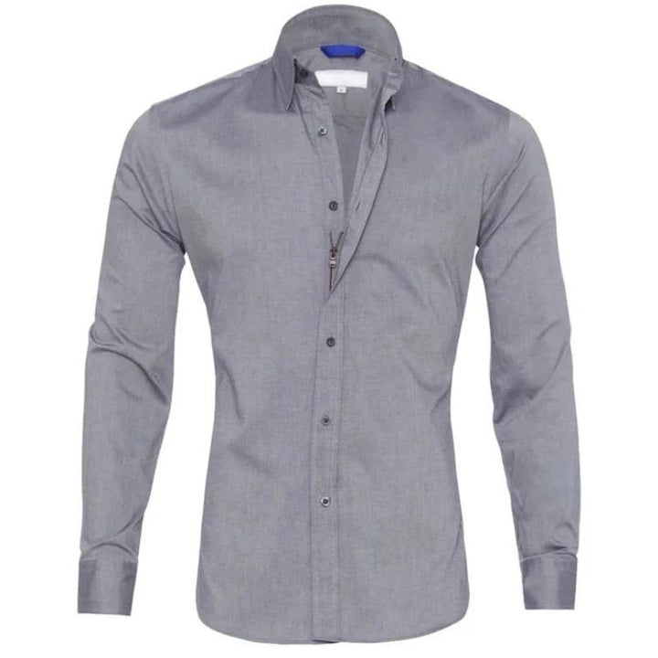 Slim-fit heren overhemd, kreukvrij en getailleerd, met verborgen ritssluiting.