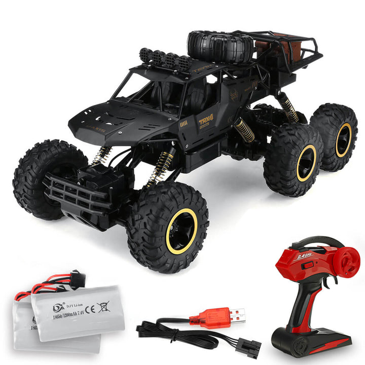 "Robuuste 6-wiel RC monster truck, off-road, 1/12 schaal, met antislipbanden en realistische details voor ultiem avontuur."