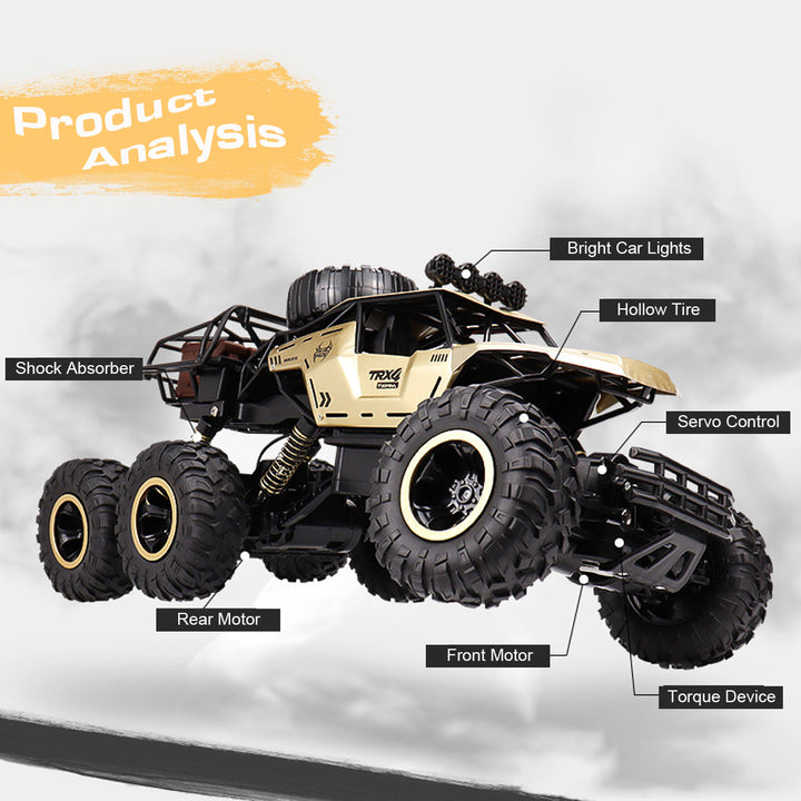 "Robuuste 6-wiel RC monster truck, off-road, 1/12 schaal, met antislipbanden en realistische details voor ultiem avontuur."