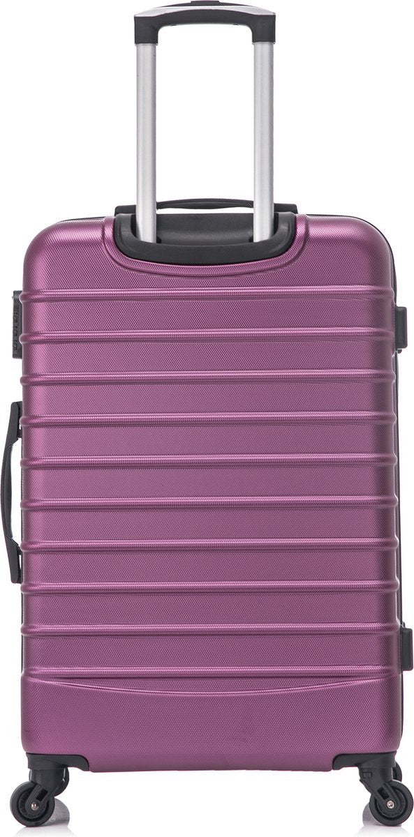 Duurzame roze harde koffer set, met soepele wieltjes en een sterk handvat; ideaal voor weekendtrips en vakanties.