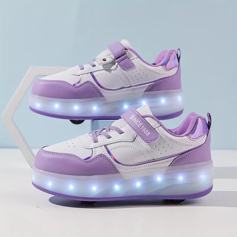"Roze rolschoenen met wielen en LED-lampjes, ideaal voor kinderen. Trendy design, geschikt voor spelen en dagelijks gebruik."