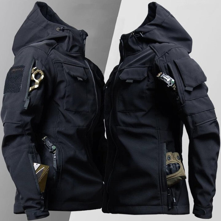 Zwart Ruben waterdicht unisex tactisch softshell jack getoond van dichtbij