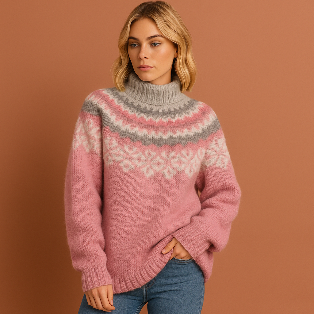 Stijlvolle oversized gebreide dames trui, geïnspireerd op Scandinavische mode. Warme en comfortabele trui voor dames.