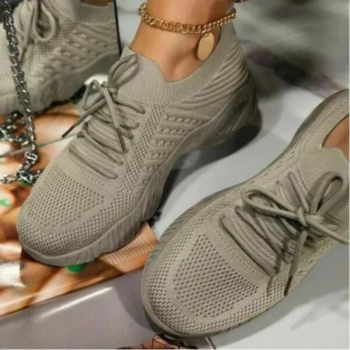 "Skye orthopedische sneakers, dames schoenen, ergonomisch ontwerp met ademende stof, lichtgrijs, vetersluiting"