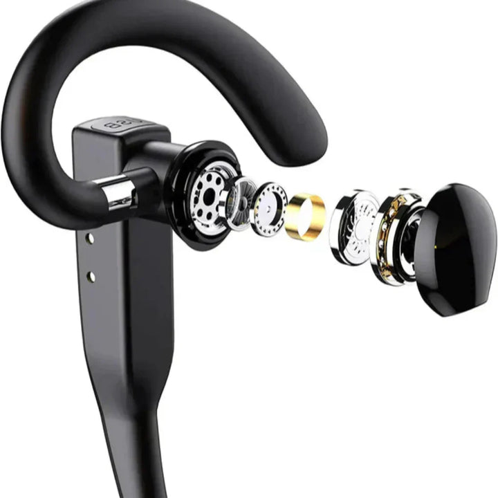 Close-up van de bedieningsknoppen op de Bluetooth headset