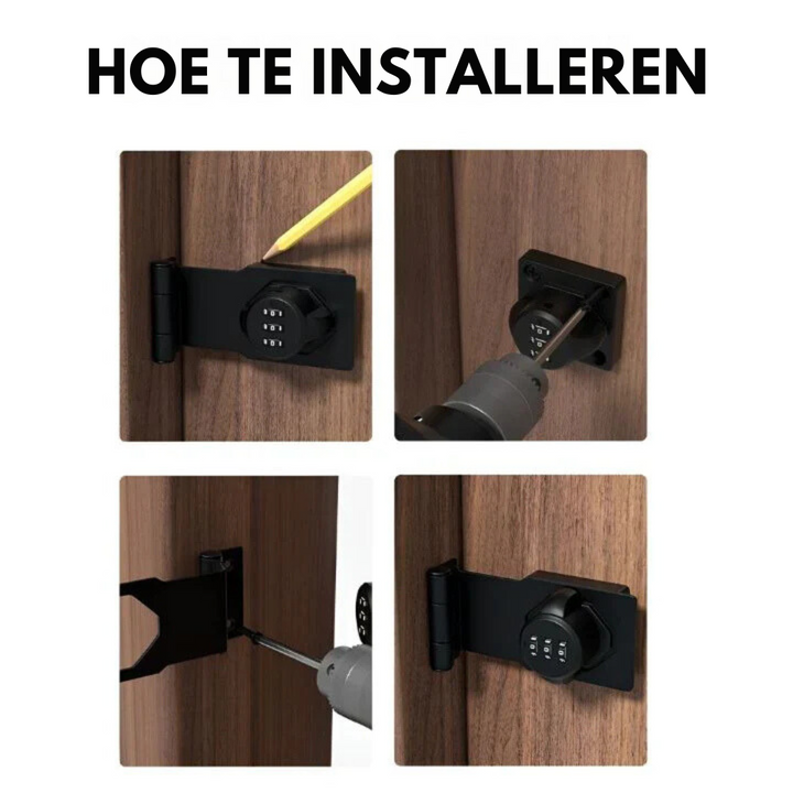 "Sleutelloos combinatieslot voor thuis en kantoor, zwart en zilver, met verstelbare code voor kasten en deuren beveiliging."