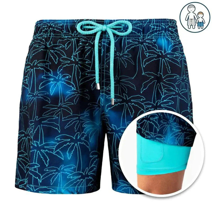 "Sneldrogende heren zwembroek met moderne pasvorm, blauw met elastische taille en trekkoord, stijlvol en comfortabel."
